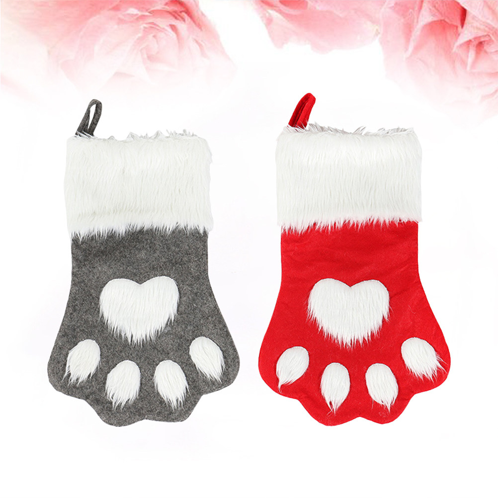 Christmas Stocking Hanging - 2Pcs Dog Paw Pattern Christmas Gift