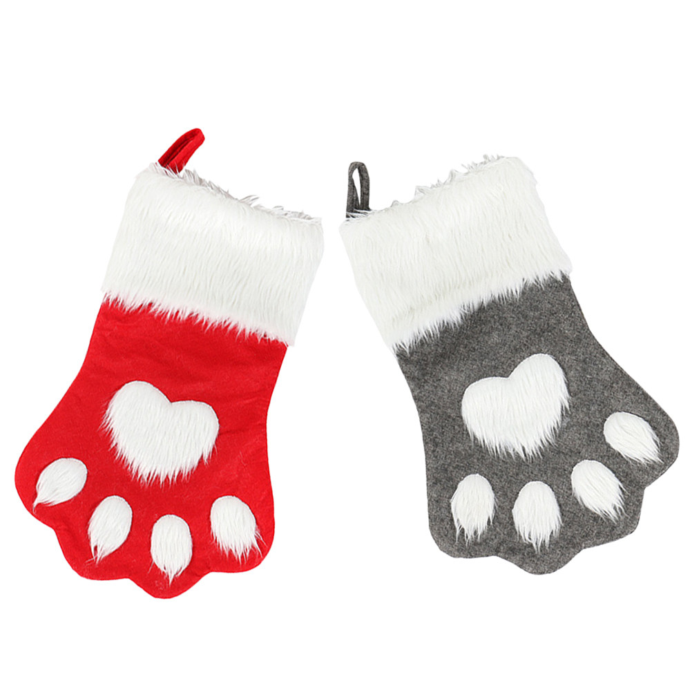 2Pcs Dog Paw Pattern Christmas - Christmas Stocking Hanging 评论和价格