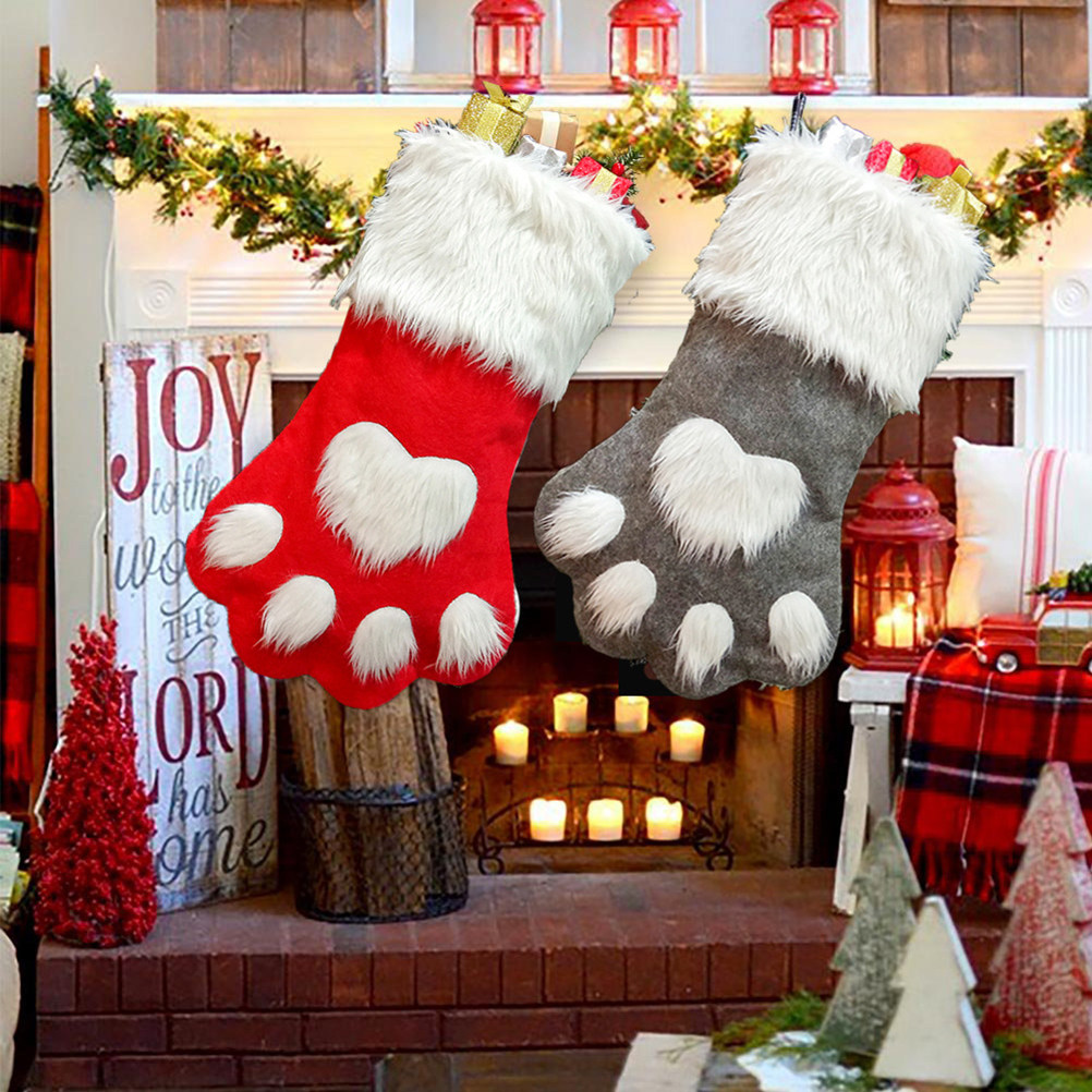 2Pcs Dog Paw Pattern Christmas - Christmas Stocking Hanging 评论和价格