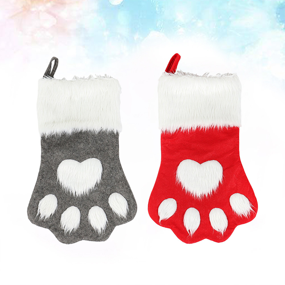 2Pcs Dog Paw Pattern Christmas - Christmas Stocking Hanging 评论和价格