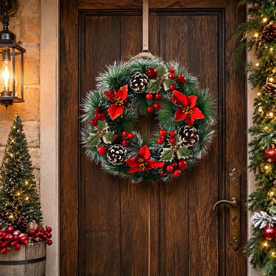 1Pc Christmas Wreath for Front - Christmas Wreath Fake 评论和价格