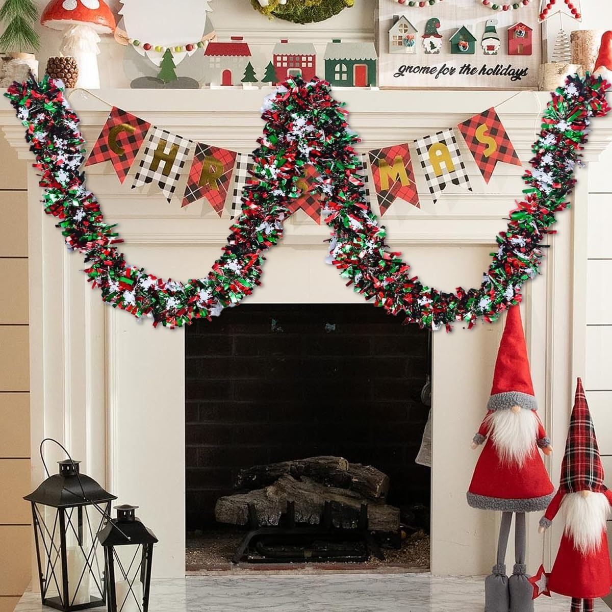 6.56 Feet Green Red Christmas  - Tinsel Garland Decoration 评论和价格