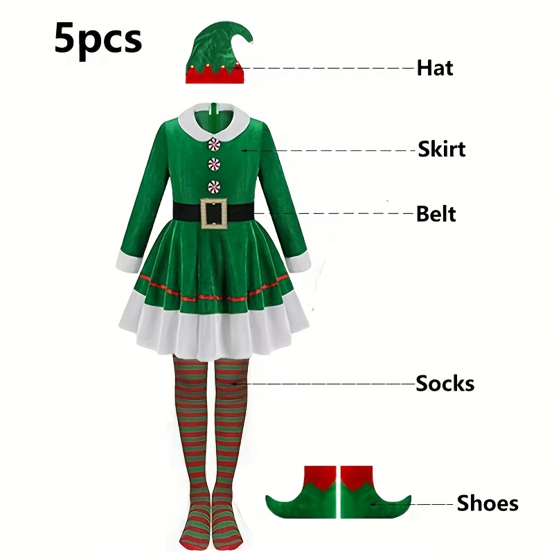 5pcs Christmas Elf Costume Set - Elf Costume Christmas 评论和价格