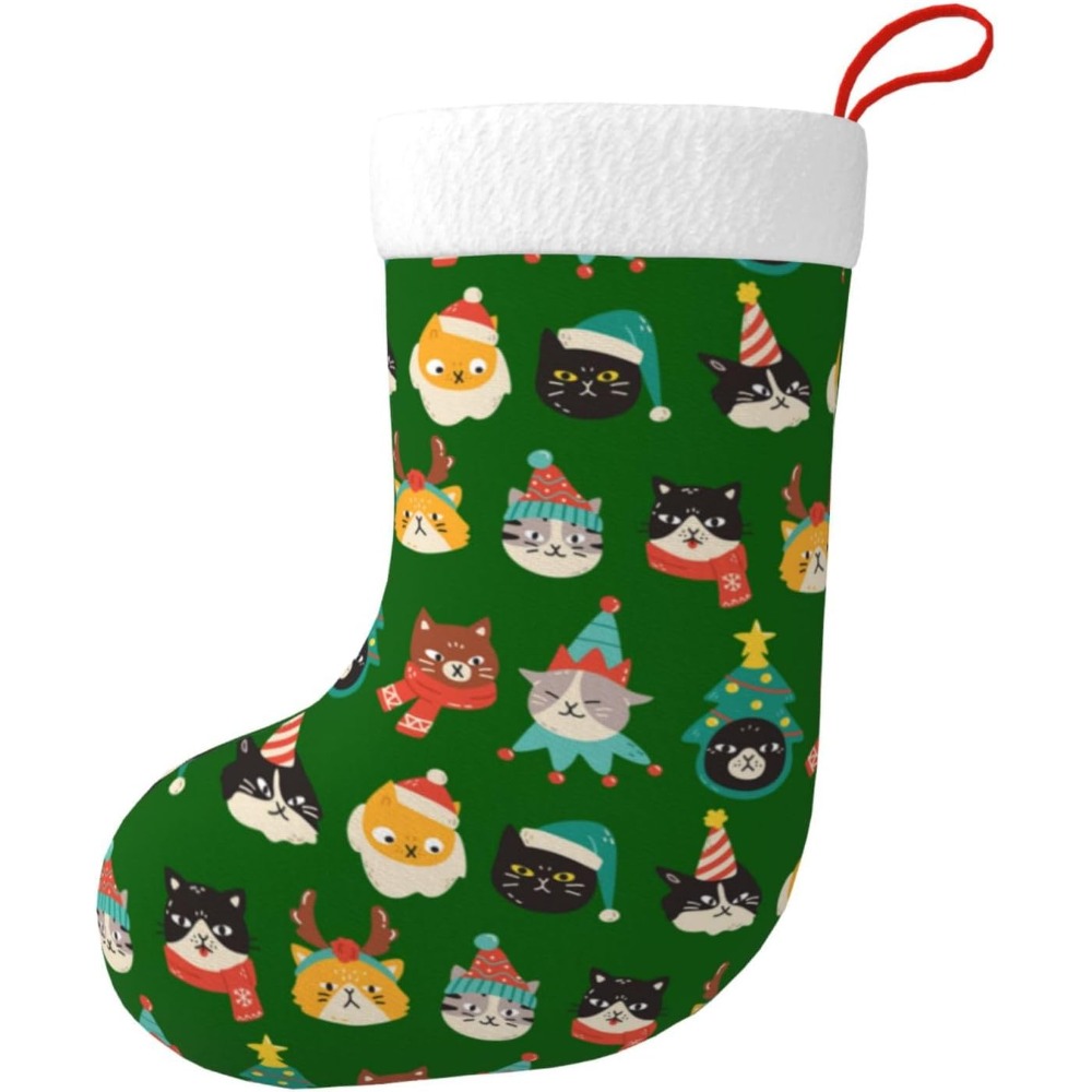 Cute Cats Green Christmas Stoc - Christmas Stocking Hanging 评论和价格