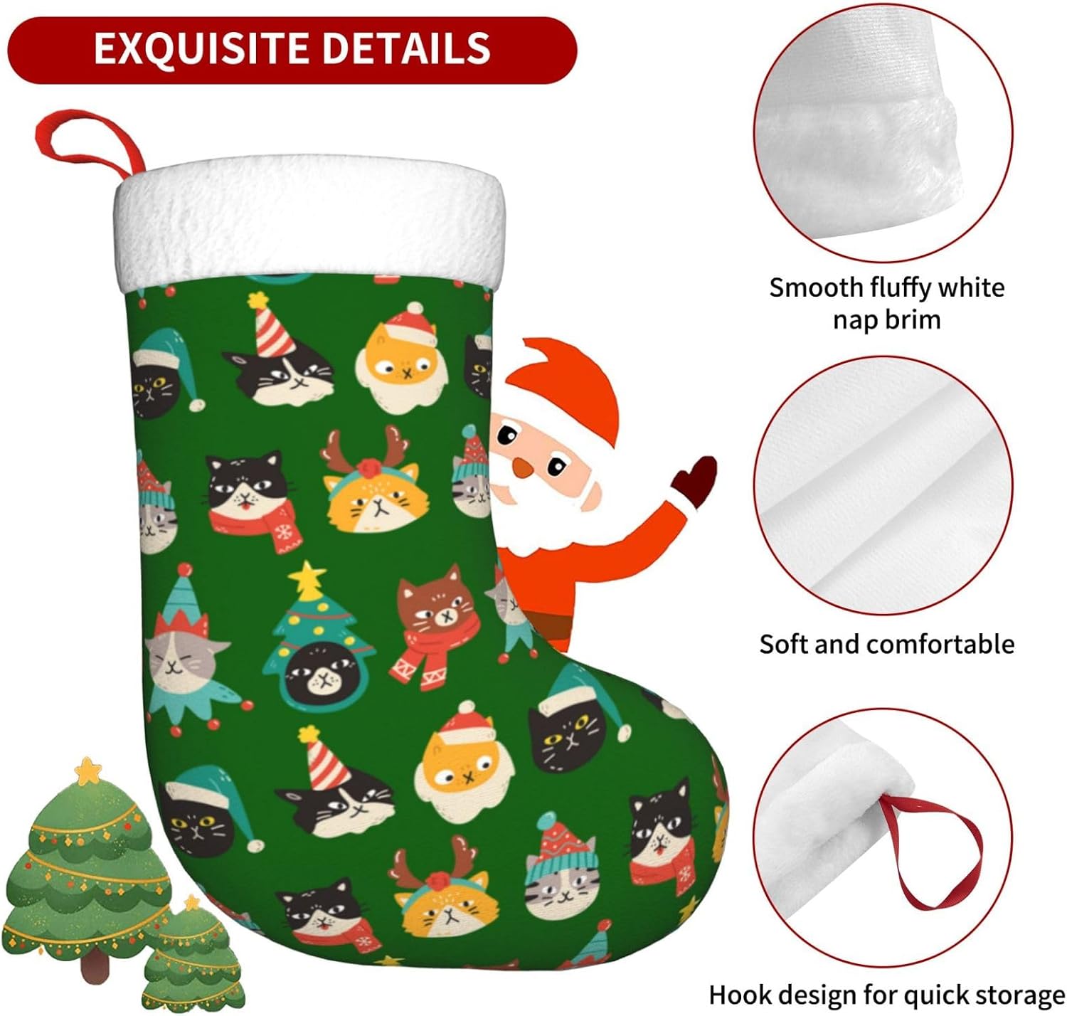 Cute Cats Green Christmas Stoc - Christmas Stocking Hanging 评论和价格
